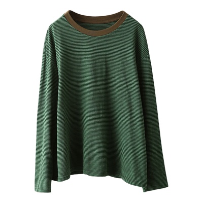 全棉炒色条纹套头衫上衣T恤