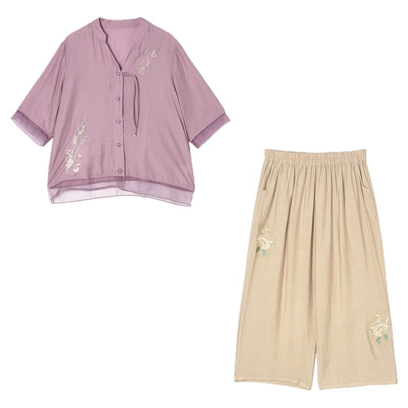 汉服上衣+七分直筒裤两件套装