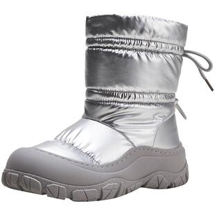 热风厚底银色雪地靴女款2025年冬季新款保暖户外舒适东北棉鞋中筒