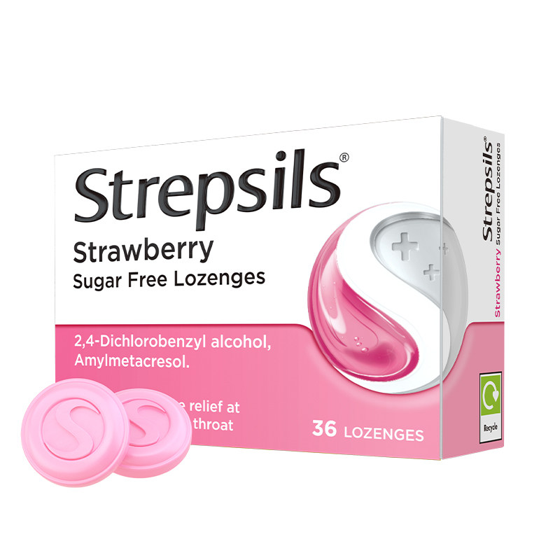 Strepsils使立消无糖润喉糖缓解喉咙痛教师护嗓进口含片草莓味