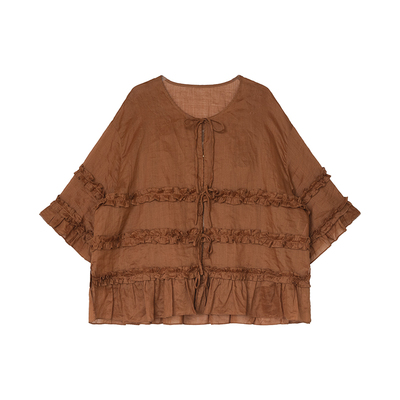 安妮森林纯苎麻花朵仙气麻料上衣