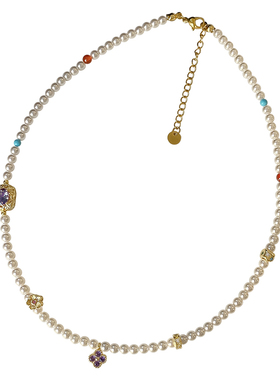 复古高级感S家珍珠项链女大气高档轻奢气质彩色多巴胺串珠锁骨链