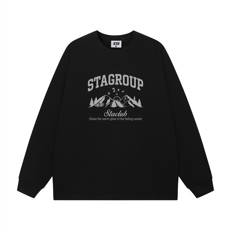 STA旗舰店美式字母印花长袖卫衣秋季新款复古重磅纯棉黑色卫衣