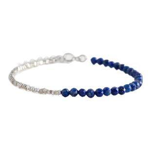 天然青金石碎银子手链女纯银ins小众设计感精致清新文艺