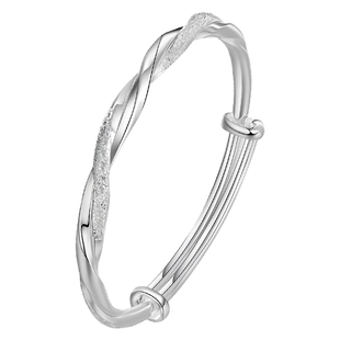 吴越老银铺莫比乌斯银手镯女足银实心9999纯银镯子推拉可调节银镯