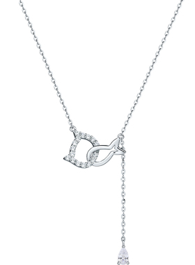 周六福项链女S925银猫吃鱼o字链链坠轻奢小众圣诞礼物送女友