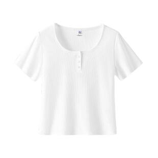 班尼路白色U领短袖T恤女2026夏季新款小个子弹力修身辣妹上衣女Q