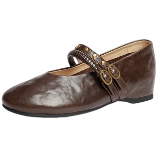 森达月光小羊皮玛丽珍女鞋26新款商场厚底内增高3cm法式单鞋皮鞋