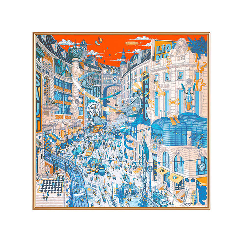 福宝大道街爱马丝巾挂画印刷巴黎名店福宝大奖赛装饰画美式建筑仕