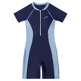 泳衣2026爆款大码显瘦青春期少女孩带胸垫游泳馆竞速连体五分泳装