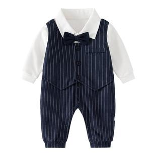 婴儿春秋衣服小西装连体衣英伦百日宴男宝宝绅士少爷服一周岁礼服