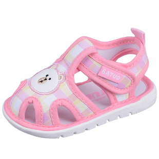 巴托童鞋夏款棉布软底防滑透气学步叫叫鞋0-1岁男女宝宝凉鞋B6370