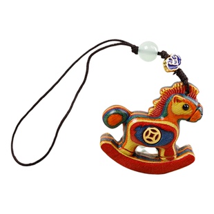 绿檀木雕摇摇马挂件文玩挂饰马上有钱铜钱生肖马吊坠包包手机挂链