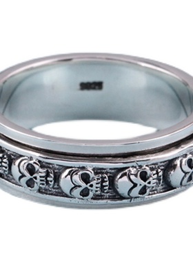 转运戒指s925纯银男女骷髅头复古