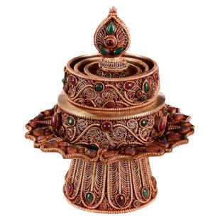 欧斯特尼泊尔手工掐丝曼扎盘宝石镶嵌曼茶罗盘室内家用曼达盘摆件