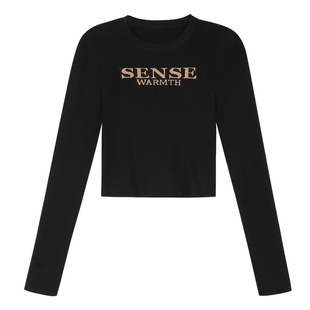 NEVA HU【现货7折】字母款针织短款打底衫女韩版长袖圆领内搭上衣