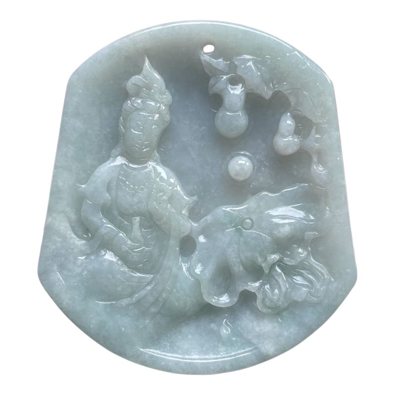 隆慈缘原矿翡翠源头直发玉观音翡翠A货冰糯种浅绿荷叶观音吊坠