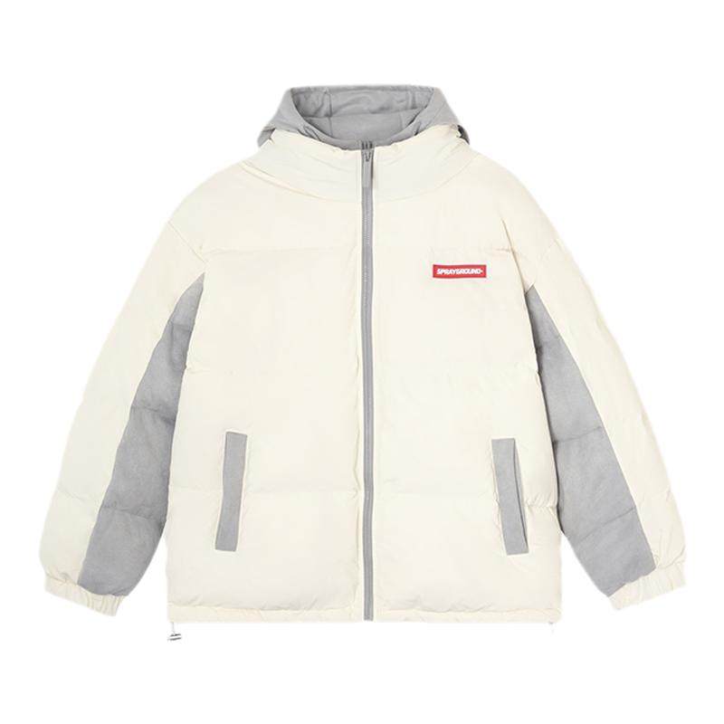 SprayGround鲨鱼嘴假两件羽绒服男女冬季白鸭绒宽松保暖加厚外套