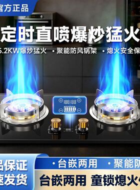 新飞家用燃气灶增压直喷猛火天然气液化气煤气灶嵌入台式定时双灶