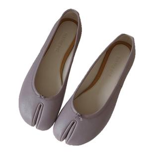 InkingPot彭姐 八色新款植鞣羊皮显瘦猪蹄分趾鞋真皮平底懒人单鞋