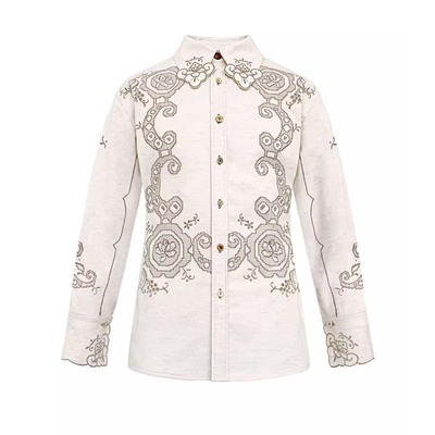 山谷少年复古刺绣异形领长袖衬衫