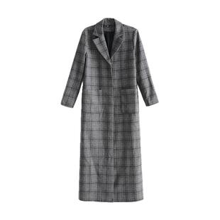 格子里的阳光复古格纹毛呢大衣女秋冬威尔士亲王格修身超长外套