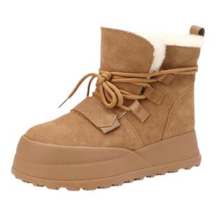 特价COMELY康莉2025防滑厚底雪地靴牛皮加绒加厚短靴子女KZL48832