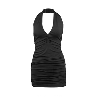 kilonovaV领开叉挂脖露背连衣裙女2025新款春夏性感御姐风包臀裙