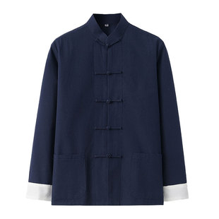 秋季新款唐装男青年复古男装传统服装老北京连肩袖中国风中式上衣