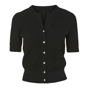 LANCY/朗姿2024夏季休闲百搭短袖针织开衫女短款时尚修身气质上衣