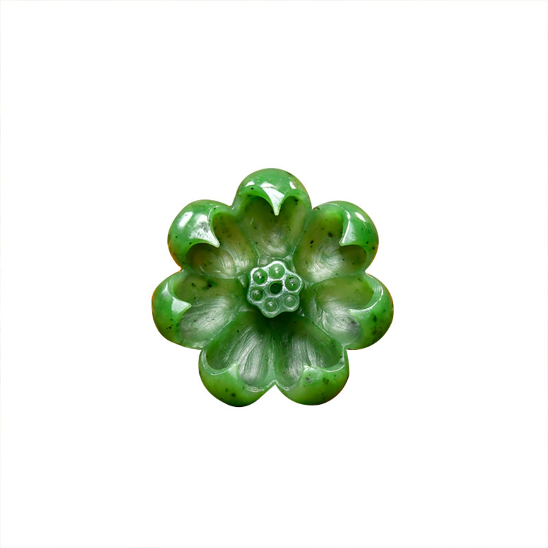 和田玉碧菠菜绿籽料香插莲花立体