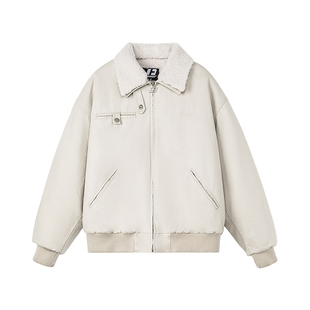 FORNINES可拆羊羔毛翻领棉衣男女情侣装冬季加厚加绒美式工装外套