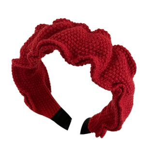 秋冬褶皱毛线高颅顶发箍女款高级感洋气时尚红色宽边头箍毛质发卡