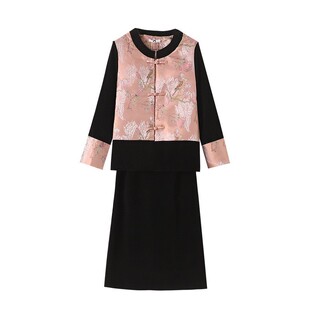 特大码女装300斤胖mm新中式加棉外套高腰丝绒半身裙时尚秋冬套装