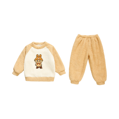 男童睡衣秋冬法兰绒套装男宝宝分体套装男孩套头珊瑚绒家居服加厚