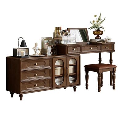 复古美式实木梳妆台斗柜一体