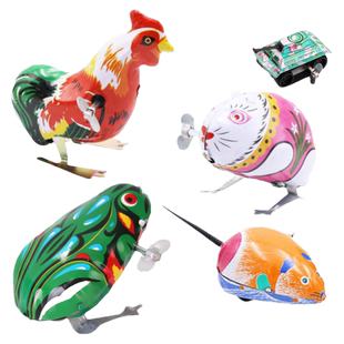 经典铁皮青蛙怀旧儿童益智小玩具发条上链公鸡老鼠会跑会跳摆地摊