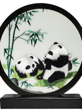 蜀绣檀木双面手工绣礼品送老外