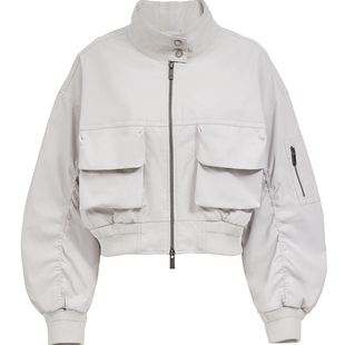 ONLY2025冬季新款机能风立体口袋宽松落肩立领短款夹克外套女