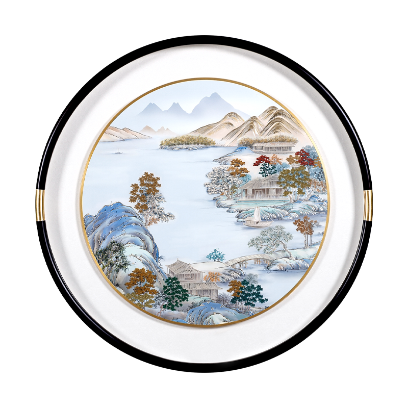 2026年新款铜雕画入户玄关走廊高端客厅带灯光风水背靠金山挂画
