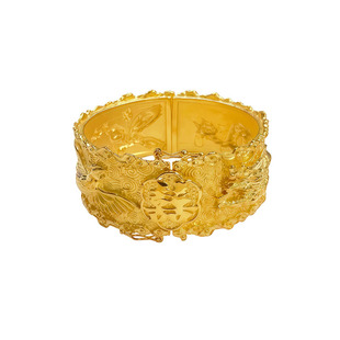 古法金色浮雕龙凤手镯女新婚贵气奢华镀金婚礼仿真假三金镯子