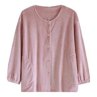家居服薄绒秋冬海岛绒单件睡衣女上衣法兰绒不加厚无领开衫珊瑚绒