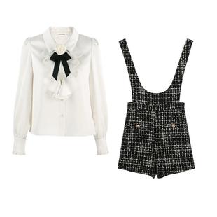 韩语琳 连体裤背带裤女2026新款春季小香风短款连衣裤高腰阔腿裤