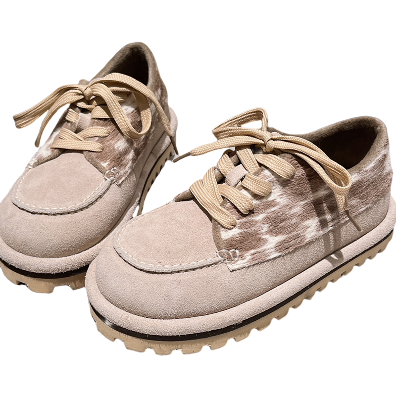 真皮马毛版~欧货系带大头豹纹休闲鞋板鞋勃肯鞋平底德训加绒女鞋