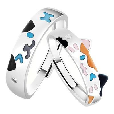 VIVIWELL萌趣小猫铜合金对戒