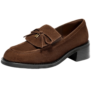 李兰迪同款森达小夜曲英伦风乐福小皮鞋小个子增高厚底羊皮乐福鞋