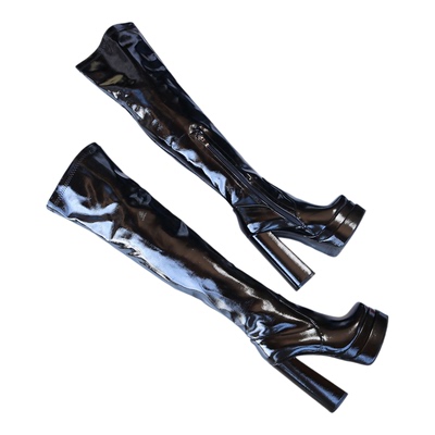 粗跟超高跟过膝长靴子小个子大腿靴长筒靴简单时尚恨天高15CM夜店