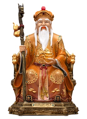 纯铜彩绘贴金土地公公像家用供奉