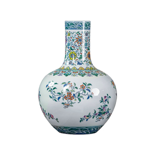 景德镇陶瓷高端手绘斗彩天球瓶花瓶家居客厅博古架中式装饰品摆件