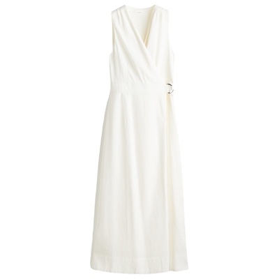 HM女装连衣裙春季亚麻混纺围裹式清冷系连衣裙1293338